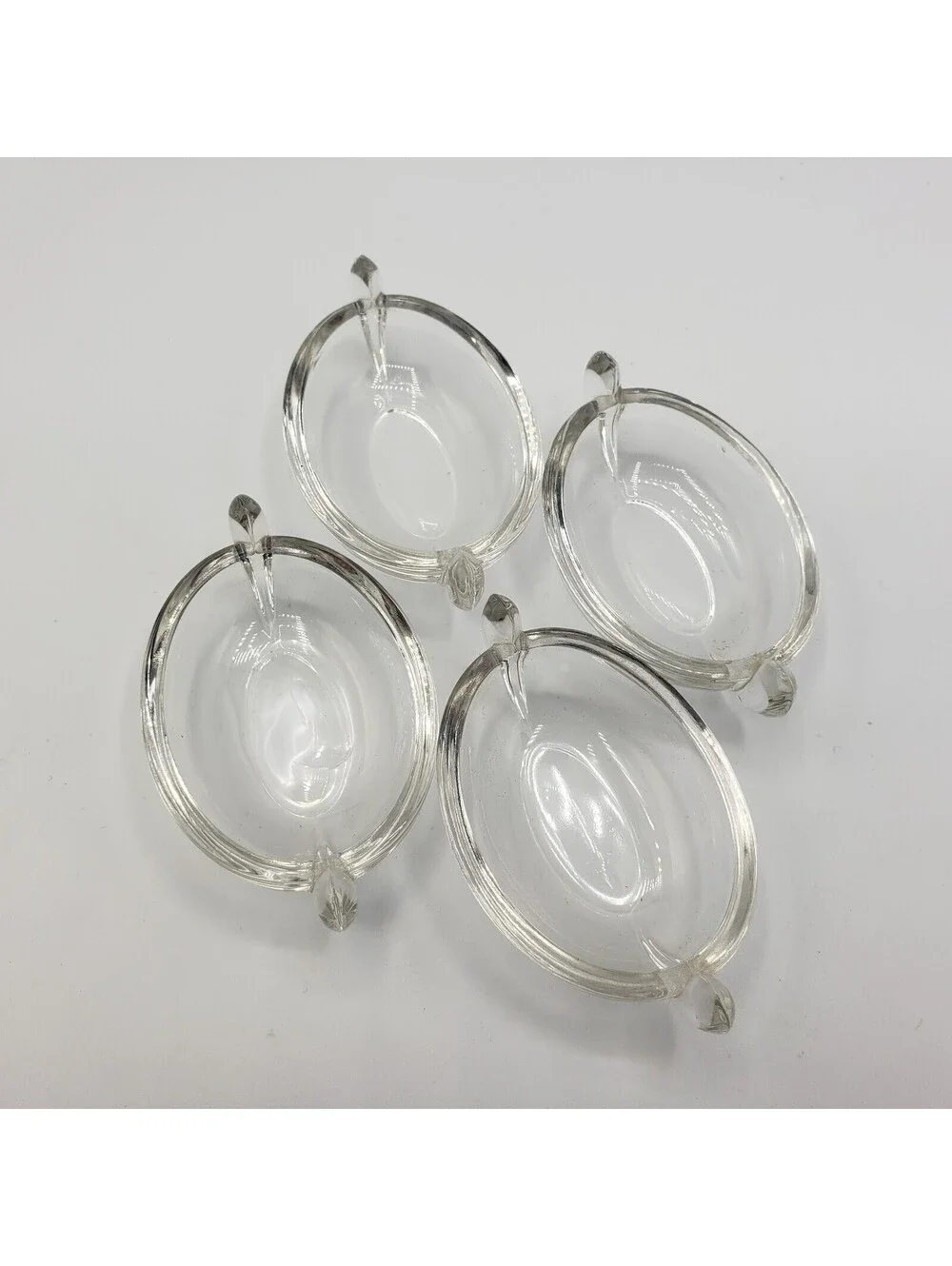Crystal Clear Glass Salt Cellars Dips Oval Boat Shape QTY 4 Dipping Sauce Bowl